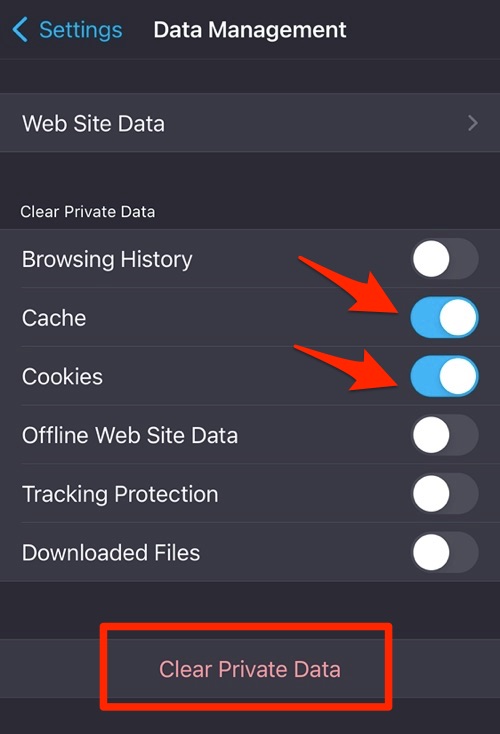clear_cookies_and_cache_from_firefox_app_on_iphone