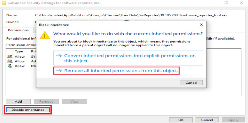 disable-inheritance